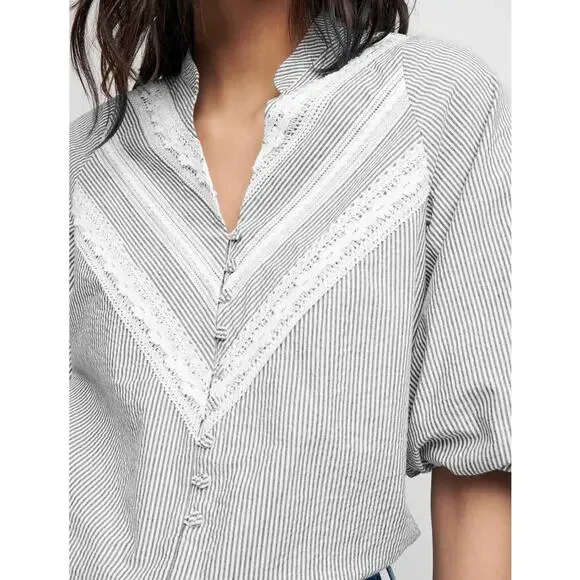 Maje Lalite Striped Lace Trim Top Tunic Blouse – Size 1 (Small) - Picture 2 of 11